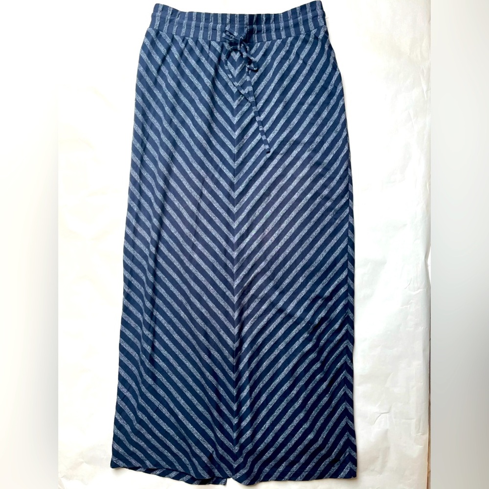 Ann Taylor Loft Petites Maxi Skirt Navy Gray Stripes rn 140923 XXSP with Hole